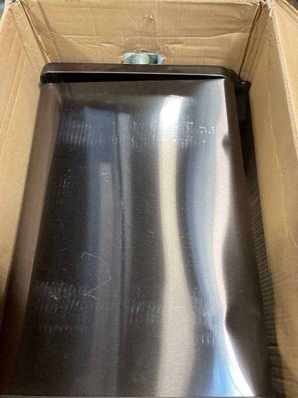 Photo 1 of **MINOR SCRATCHES/DENTS**Home Zone Living 12 Gallon Slim Kitchen Trash Can with Soft Close Lid, Step Pedal, Bag Tuck Band, and Removable Liner, Stainless Steel, Black, Gen 1
