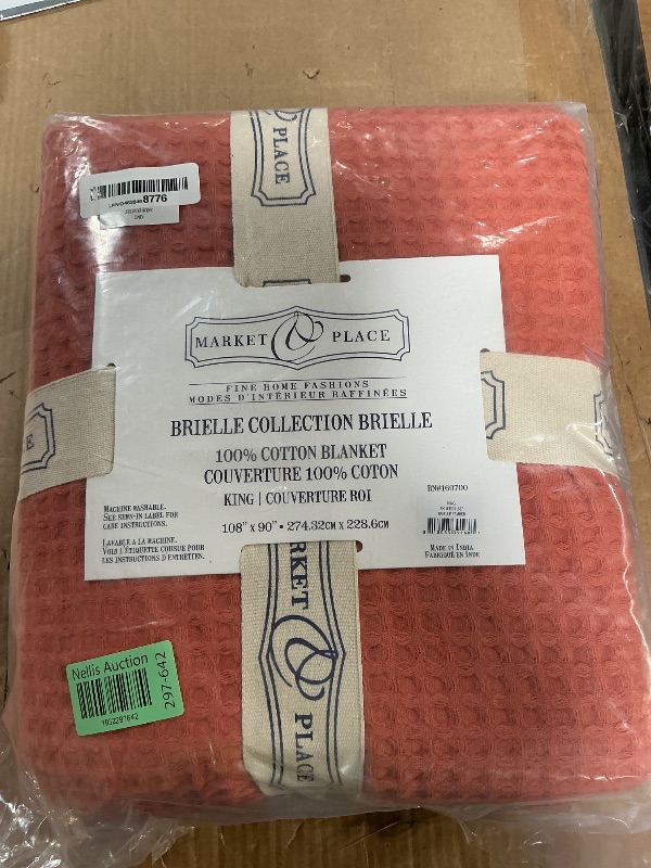 Photo 1 of 100% Cotton Waffle Weave Bed Blanket | Soft, Breathable, and Lightweight Blanket for All-Season | Perfect for Layering | Brielle Collection (King, Burnt Orange)