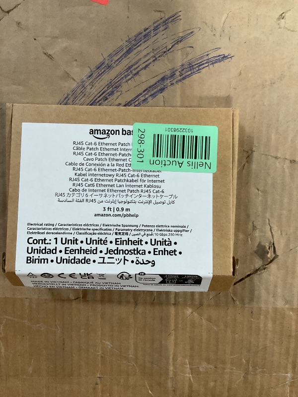Photo 1 of Amazon Basics RJ45 Cat 6 Ethernet Patch Cable, 10 Gbps High-Speed, 250MHz, Snagless, Gold-Plated Connectors, 3 Foot, Black