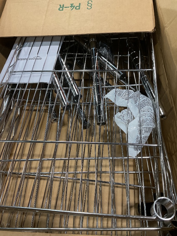 Photo 1 of ***MISSING PIECES***PARTS ONLY***Amazon Basics 4-Shelf Adjustable Storage Shelving Unit for Garage, Steel Wire Rack, 200 Pound Loading Capacity per Shelf, 13.4"D x 23.2"W x 48"H, Chrome