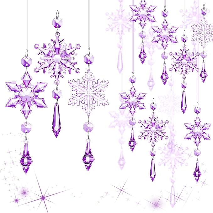 View 1 of ***STYLE MAY DIFFER** Boao Purple 15 Pcs Crystal Snowflake Ornaments for Winter Acrylic Snowflake Decorations Wonderland for Party Favor Celebration
