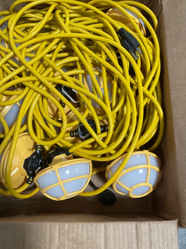 Photo 1 of 100FT LED Construction String Lights - 3 Prong, 130W 16000LM Plug in Linkable String Work Lights, 5000K Weatherproof Temporary Lighting for Construction Sites, Jobsites, Indoor & Outdoor, UL Listed