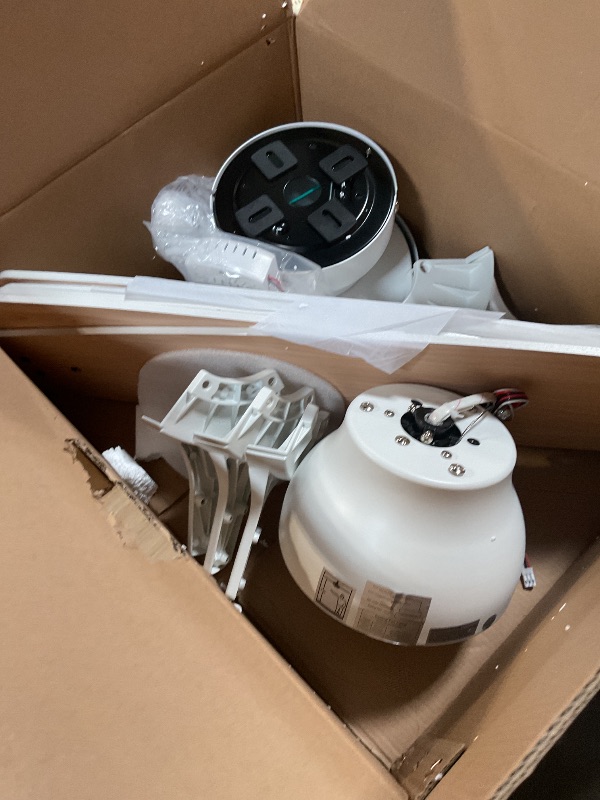 Photo 1 of **FOR PARTS ONLY /HAS MISSING PIECES **** NKPU Ceiling Fans with Lights, Low Profile Ceiling Fan with Light and Remote/APP Control, DC Motor, Noiseless, Flush Mount, 52inch White Ceiling Fan for Bedroom Indoor/Outdoor Use