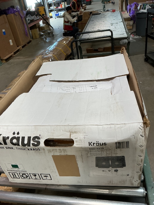 Photo 1 of ***FOR PARTS ONLY/BROKEN & MISSING ASSEMBLY PIEECS*** KRAUS 33 Inch Dual Mount 50/50 Double Bowl Granite Kitchen Sink w/Top mount and Undermount Installation in Black Onyx with WasteGuard™ Continuous Feed Garbage Disposal, KGD-433B-100-75MB