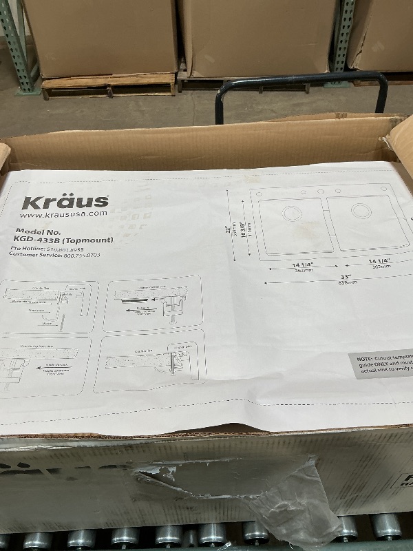 Photo 1 of ***FOR PARTS ONLY/BROKEN & MISSING ASSEMBLY PIEECS*** KRAUS 33 Inch Dual Mount 50/50 Double Bowl Granite Kitchen Sink w/Top mount and Undermount Installation in Black Onyx with WasteGuard™ Continuous Feed Garbage Disposal, KGD-433B-100-75MB