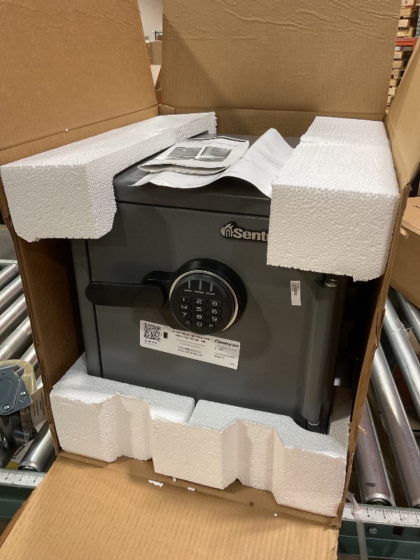 Photo 1 of ***BOX HAS DAMAGES/ SAFE HAS DENT ON THE SIDE**** SentrySafe Fireproof and Waterproof Home Safe with Biometric Fingerprint Lock, Keypad, and Key Lock for Securing Money, Jewelry, Documents, 1.23 Cubic Feet, SFW123BTC