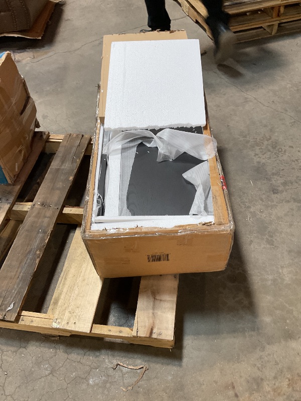 Photo 1 of ***INCOMPLETE SET / BOX 1 OF 3**** Nathan James Iris Mid-Century Modern Credenza, Black TV Stand, Living Room Wood Storage Cabinet with Arched Cabinet Doors, Black Credenza Cabinet for Kitchen or Living Room, Black Oak, ONLY ONE