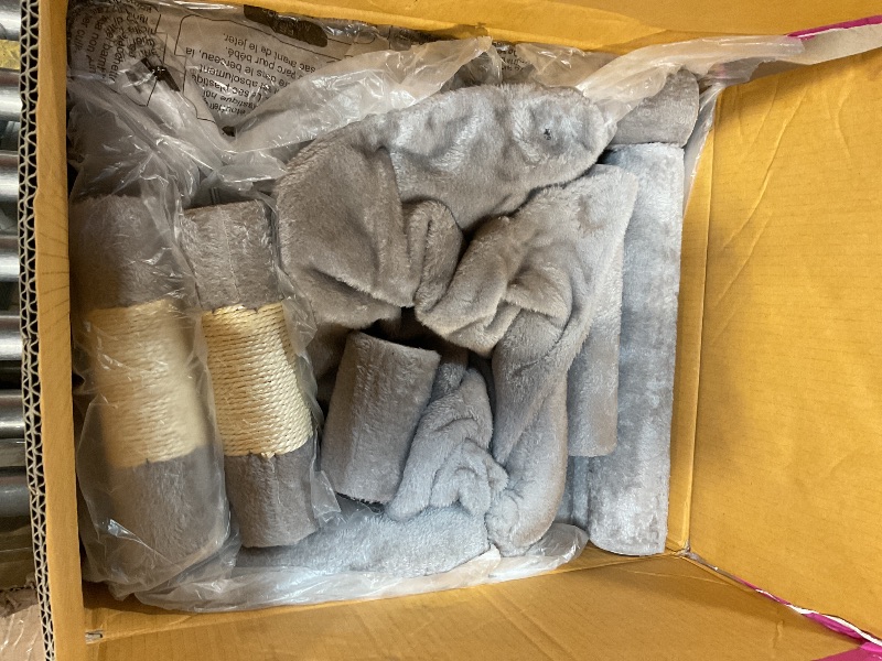Photo 1 of **PARTS ONLY **Feandrea Cat Tree, 59.5-Inch Tall Cat Tower, Plush Multi-Level Condo with 5 Scratching Posts, 2 Perches, 2 Caves, Hammock, 2 Pompoms, Light Gray UPCT192W01