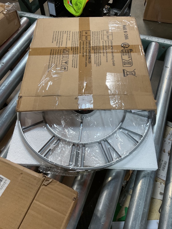 Photo 1 of 1st owned Large Wall Clock, Metal Retro Roman Numeral Clock, Modern Round Wall Clocks Almost Silent, Easy to Read for Living Room/Home/Kitchen/Bedroom/Office/School Decor (Silver, 16 Inch)