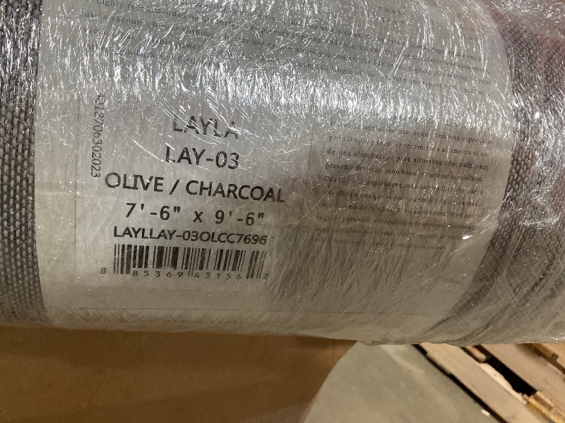 Photo 1 of **DIRT FROM TRANSPORT **Loloi Layla Collection LAY-03 Olive/Charcoal 7'-6" x 9'-6" .13" Thick Area Rug, Soft, Durable, Vintage Inspired, Distressed, Low Pile, Non-Shedding, Easy Clean, Printed, Living Room Rug