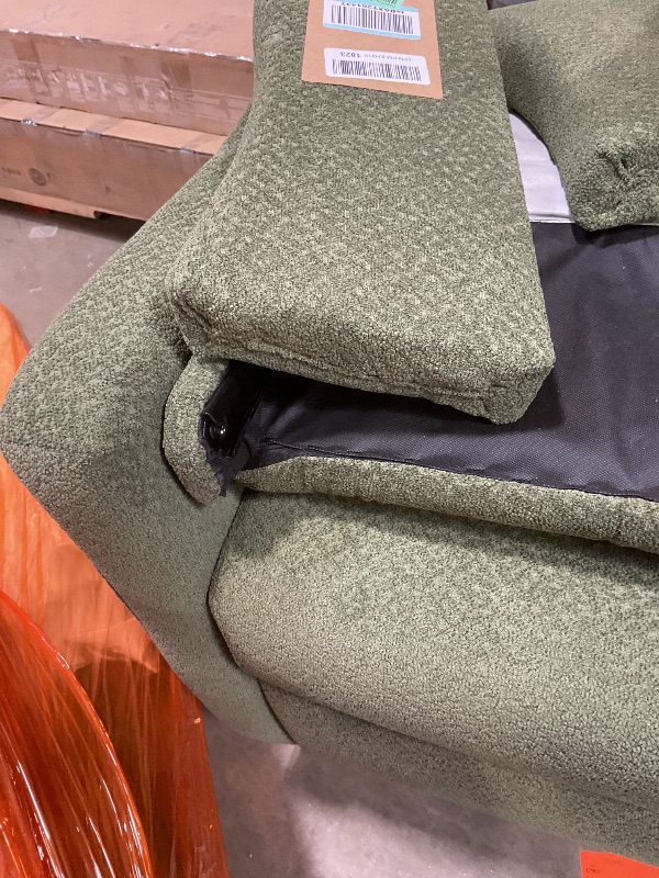 Photo 1 of **DIRT FROM TRANSPORT**KISLOT Upholstered Recliner Swivel Glider Nursery Chair Reclining Performance Fabric Rocker with Wood Base,Boucle,Moss Green