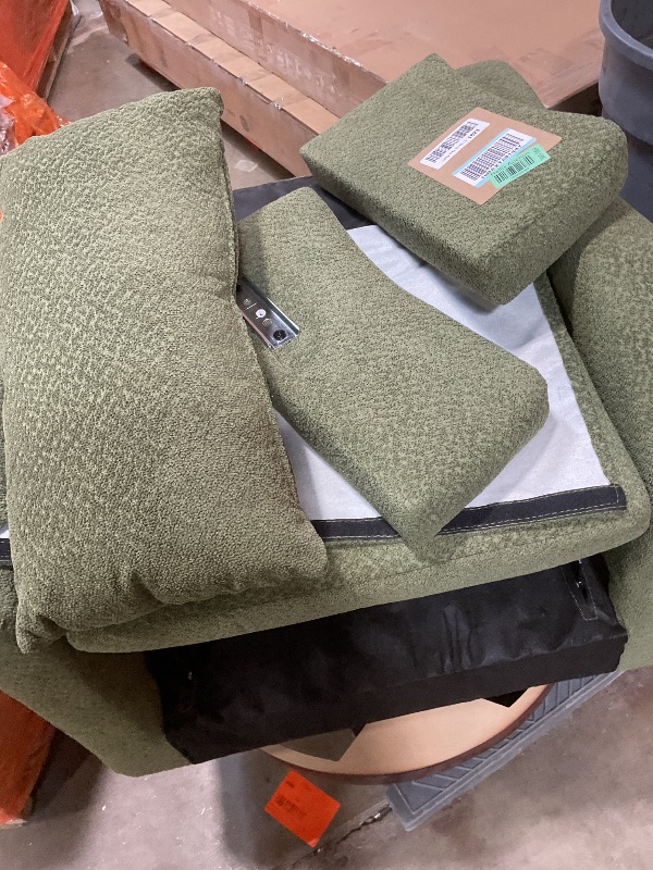 Photo 1 of **DIRT FROM TRANSPORT**KISLOT Upholstered Recliner Swivel Glider Nursery Chair Reclining Performance Fabric Rocker with Wood Base,Boucle,Moss Green