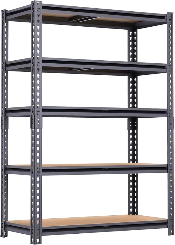 View 1 of **2 PACK**5 Tier Storage Shelves, 60" H x 28" W x 12" D Metal Heavy Duty Garage Shelving Unit, Adjustable Utility Rack Shelf for Basement Pantry Closet Shelves