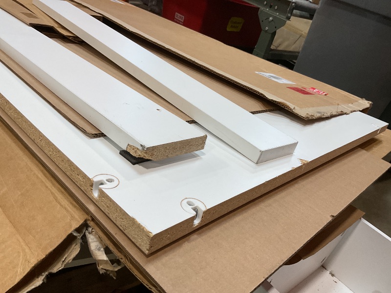 Photo 1 of **DAMAGE TO CORNER. CHIP IN MIDDLE EDGE. MISSING HARDWARE. SELLING FOR PARTS**OfficeSimpli Washer Dryer Countertop, Made in USA, Non-Slip Pads, Laundry Room Wood Topper, Washer Dryer Cover for Top, Laundry Countertop, Laminate Finish (Glacier White, Large