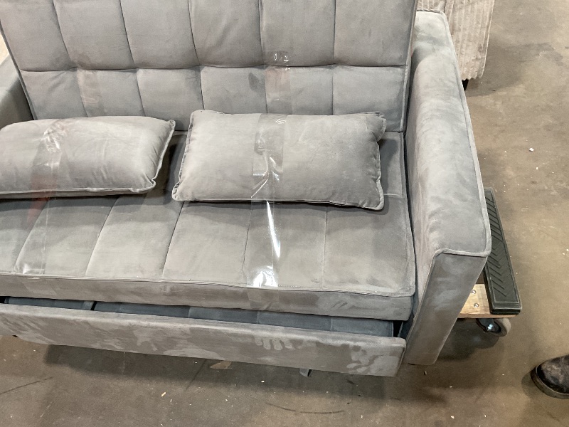 Photo 1 of **DIRT FROM TRANSPORT **Trygoal 3 in 1 Convertible Sleeper Sofa Bed, Pull Out Sofa Bed with Side Pockets, Velvet Love Seat Sleeper Beds with Adjustable Backrest for Living Room, Bedroom, Apartment, Small Space, Dark Gray