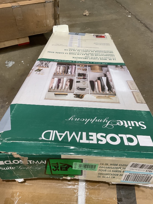 Photo 1 of **MINOR DAMAGE TO CORNERS**ClosetMaid SuiteSymphony Wood Closet Organizer Starter Kit with Tower and 3 Hang Rods, Shelves, Adjustable, Fits Spaces 4 – 9 ft. Wide, Pure White