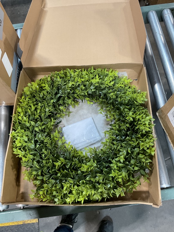Photo 1 of **MISSING ASSEMBLY HARDWARE** Petalyn 24-26 Inch Large Boxwood Wreath Spring Summer with Sash Artificial Green Wreaths for Front Door Farmhous Wedding Window Hanging Wall All Year Round Indoor & Outdoor St Patrick's Day Decor