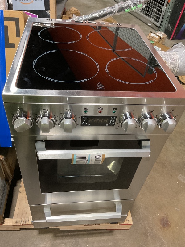 Photo 1 of **DIRT/SCRAPES FROM TRANSPORT **Avanti Electric Range Oven ELITE Series Compact Design, 2-Cu.Ft. Capacity with 4 Coil Burners, Framed Glass Oven Door, Storage Drawer and Broiler with Pan, 20-Inch, Stainless Steel