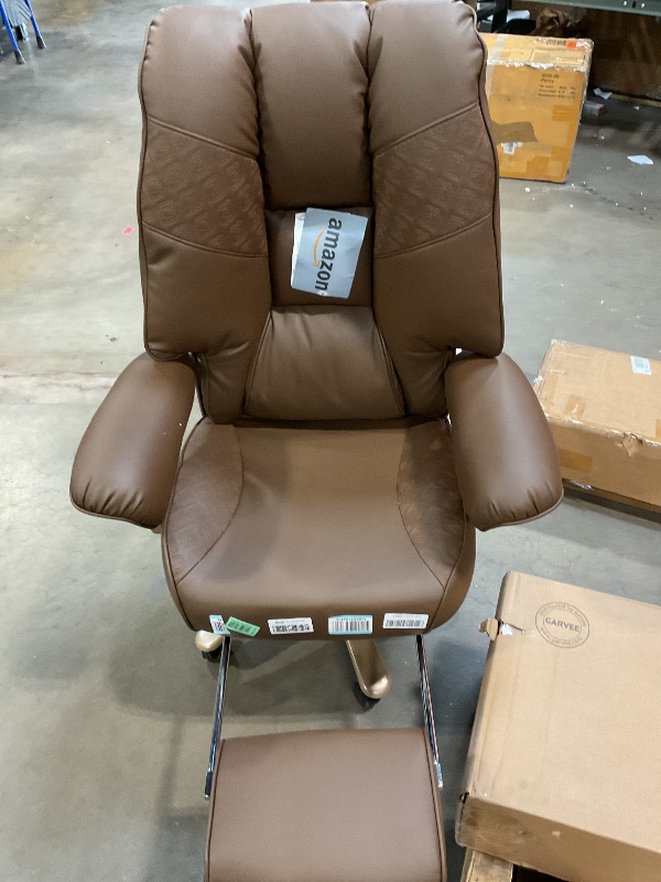 Photo 1 of **ONE WHEEL TOTALLY LOOSE. DIRT/SCRAPESEXCEBET Big and Tall Executive Office Chair with Footrest, 400LBS Capacity Ergonomic High-Back Desk Office Chair with Lumbar Support, Padded Armrests & Thick Cushion, Brown PU Leather Chairs