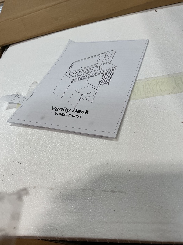 Photo 1 of ***DAMAGE ON BACK PIECE**Seetech Fluted Makeup Vanity with 35.4" Mirror and Lights, Large Makeup Vanity Desk with Stool, 47.2" Dressing Table Set with Charging Station, 3 Drawers, Adjustable Shelves for Bedroom (Black)