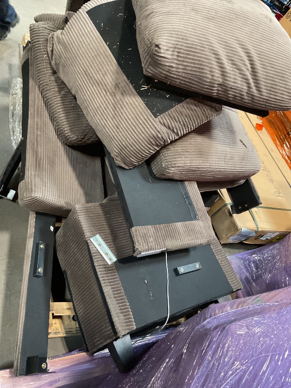 Photo 1 of ***PIECES MISSING AND DAMAGE ON CORNERS***Merax 116.9" Modern U-Shaped Sofa Sectional Sofa Corduroy Upholstered Sofa Couch with Storage Ottomans, Cup Holders and USB Ports for Living Room, Brown