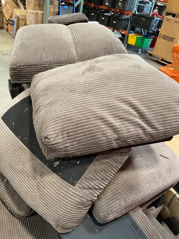 Photo 1 of ***PIECES MISSING AND DAMAGE ON CORNERS***Merax 116.9" Modern U-Shaped Sofa Sectional Sofa Corduroy Upholstered Sofa Couch with Storage Ottomans, Cup Holders and USB Ports for Living Room, Brown