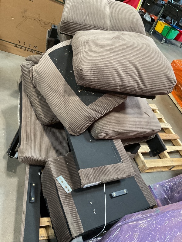 Photo 1 of ***PIECES MISSING AND DAMAGE ON CORNERS***Merax 116.9" Modern U-Shaped Sofa Sectional Sofa Corduroy Upholstered Sofa Couch with Storage Ottomans, Cup Holders and USB Ports for Living Room, Brown