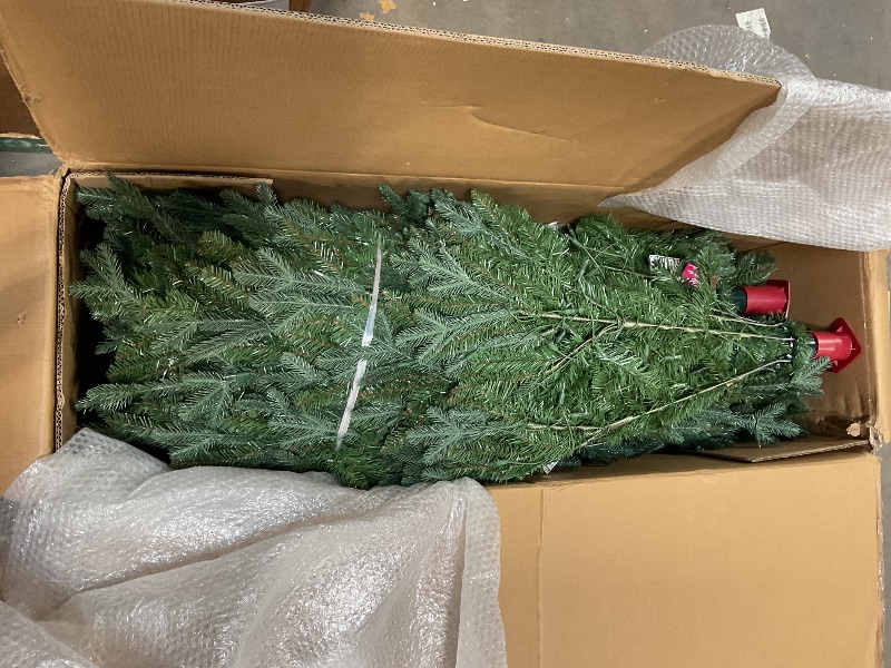 Photo 1 of **LIGHTS NON-FUNCTIONAL*** National Tree Company 12 ft Pre-Lit Tiffany Fir Slim Artificial Christmas Tree, 1,200 Clear Lights, 4,828 Tips, Includes Stand, Green