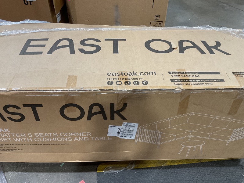 Photo 1 of ***MINOR DAMAGE IN FRAME***EAST OAK Signature 4-Piece Patio Furniture Set, Outdoor Seating with Aluminum Frame, Deep Seating Loveseat & Coffee Table, Modern Conversation Set for Porch & Balcony, Dark Grey