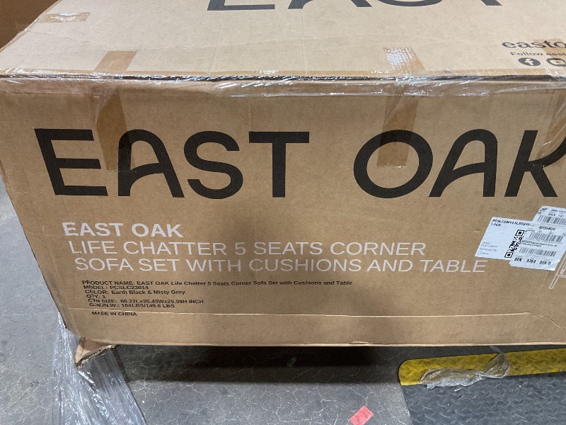 Photo 1 of ***MINOR DAMAGE IN FRAME***EAST OAK Signature 4-Piece Patio Furniture Set, Outdoor Seating with Aluminum Frame, Deep Seating Loveseat & Coffee Table, Modern Conversation Set for Porch & Balcony, Dark Grey