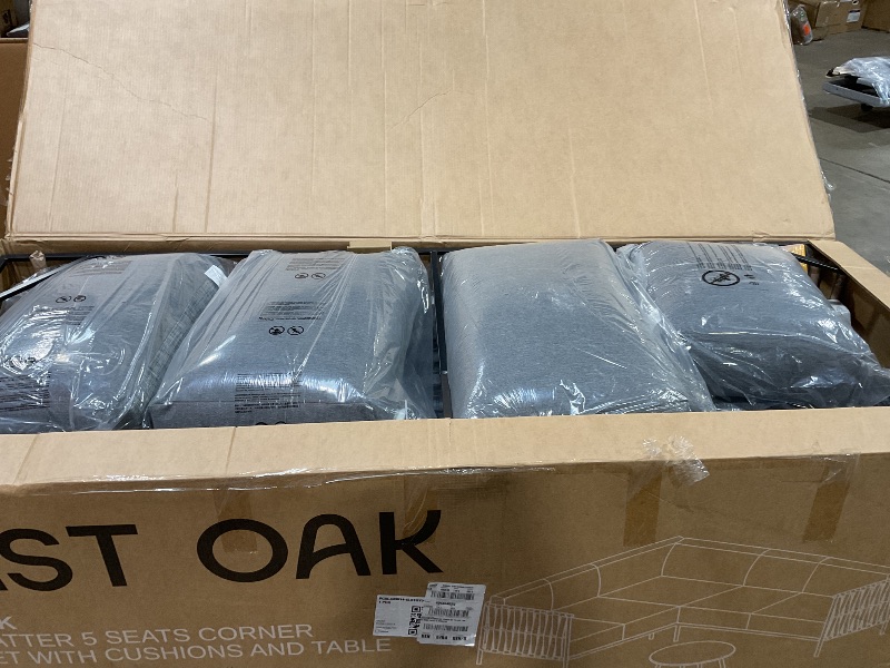 Photo 1 of ***MINOR DAMAGE IN FRAME***EAST OAK Signature 4-Piece Patio Furniture Set, Outdoor Seating with Aluminum Frame, Deep Seating Loveseat & Coffee Table, Modern Conversation Set for Porch & Balcony, Dark Grey