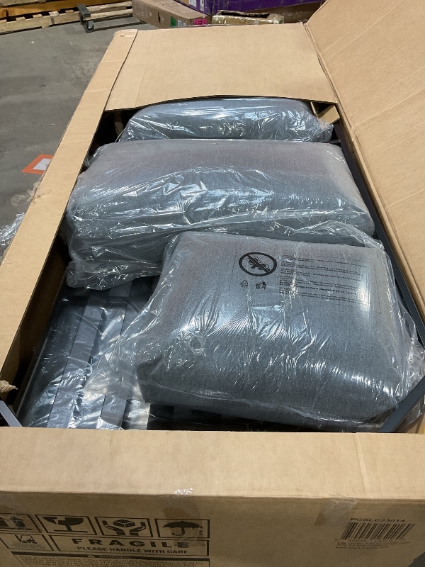 Photo 1 of ***MINOR DAMAGE IN FRAME***EAST OAK Signature 4-Piece Patio Furniture Set, Outdoor Seating with Aluminum Frame, Deep Seating Loveseat & Coffee Table, Modern Conversation Set for Porch & Balcony, Dark Grey