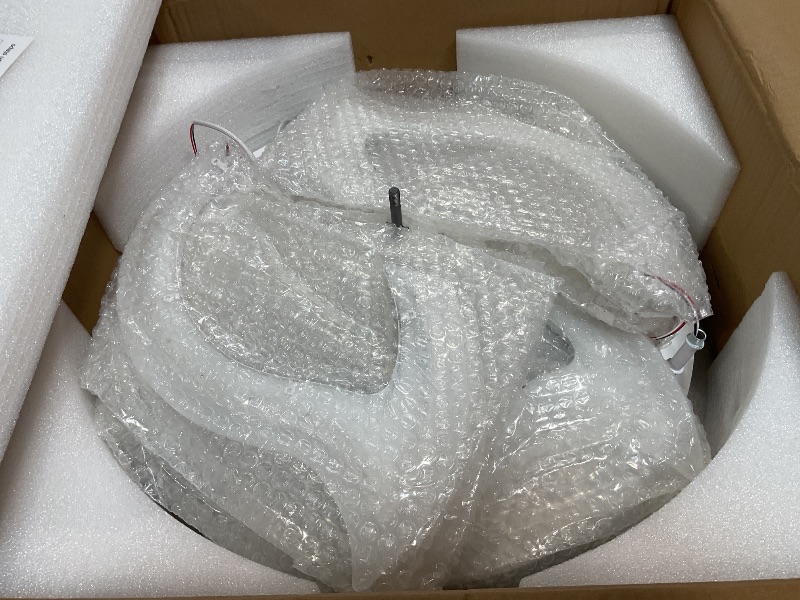 Photo 1 of **POSSIBLY FOR PARTS / UNKNOWN DAMAGES / MISSING PIECES*** haodengshi 38" White Geometric Ceiling Fan with Light Remote Control, 3 Light Color 6 Speeds LED Flower Flush Mount Low Profile Ceiling Fan for Living Room