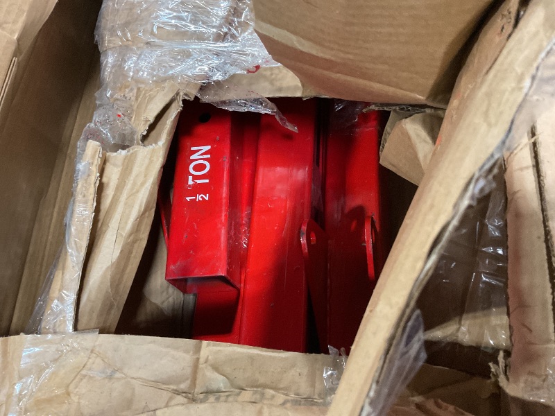 Photo 1 of ***USED/MISSING HARDWARE UNKNOWN ***Elementool 2-Ton Folding Engine Hoist Cherry Picker 4400 Lb Capacity Hydraulic Shop Crane with Telescoping Boom 6 Caster Wheels for Automotive Repair Garage Use Includes Hitch and Storage Stand Red