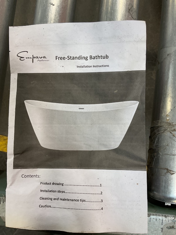 Photo 1 of ***USED/DIRTY***Empava Freestanding Bathtub, Acrylic Soaking Tub with Brushed Nickel Drain & Overflow – Modern Standalone Shower Tub, Non-Slip Flat Bottom Design, Glossy White, 59 Inch,cUPC Certified