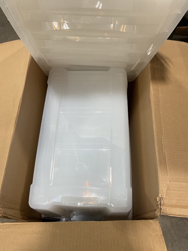 Photo 1 of ***MAJOR DAMAGE TO LIDS***IRIS USA 72 Qt Stackable Plastic Storage Bins with Lids, 6 Pack - BPA-Free, Made in USA - See-Through Organizing Solution, Latches, Durable Nestable Containers, Secure Pull Handle - Clear