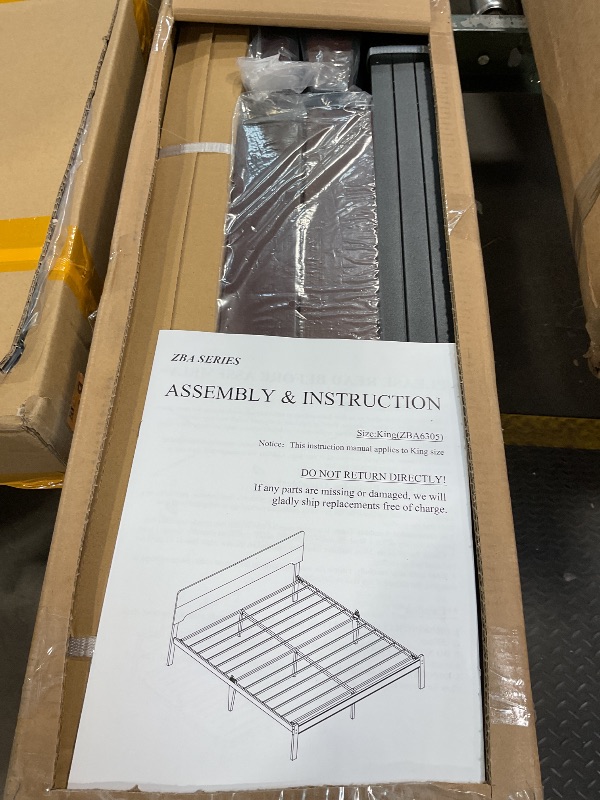 Photo 1 of ***SCRATCHES AND DENTS***BOSRII 14in High Solid Bamboo Wood Platform King Size Bed Frame with Headboard, Reinforced Heavy Duty Metal Slats, Noise Free, No Box Spring Needed, Easy Assembly, Walnut