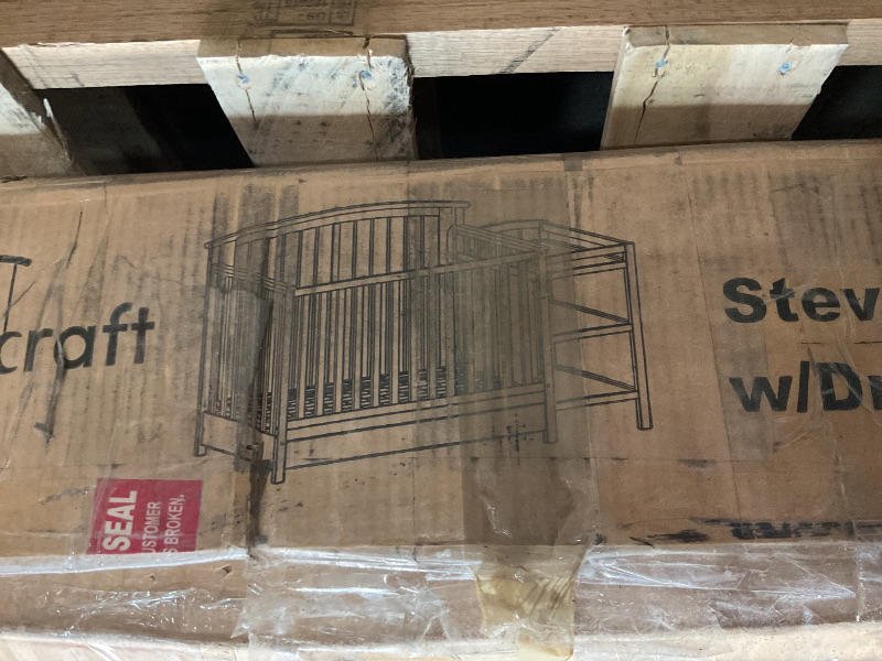 Photo 1 of ***USED, UNKNOWN MISSING HARDWARE***Storkcraft Steveston 5-in-1 Convertible Crib and Changer with Drawer (Gray) – GREENGUARD Gold Certified, Crib and Changing Table Combo with Drawer, Converts to Toddler Bed, Daybed and Full-Size Bed
