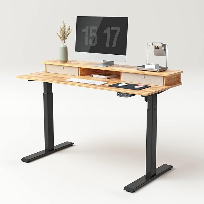 Photo 1 of ***PIC FOR REFERENCE ***FEZIBO 40 x 24 Inch Height Adjustable Electric Standing Desk with Double Drawer, Computer Desk, Home Office Stand Up Table with 4 Height-Adjustable Feets & 2 Hooks, Light Rustic
