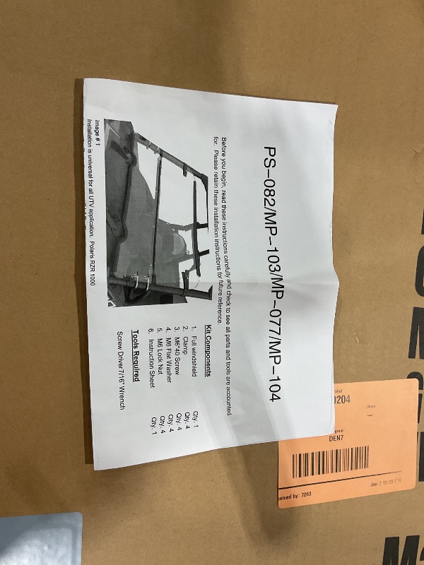 Photo 1 of ***STOCK PHOTO ONLY ***PS-082/MP-103/MP-077/MP-104. The instructions note compatibility with the Polaris RZR 1000 and Yamaha Rhino models.