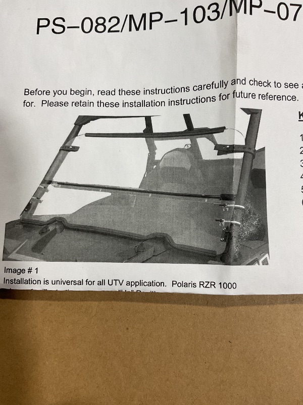 Photo 1 of ***STOCK PHOTO ONLY ***PS-082/MP-103/MP-077/MP-104. The instructions note compatibility with the Polaris RZR 1000 and Yamaha Rhino models.