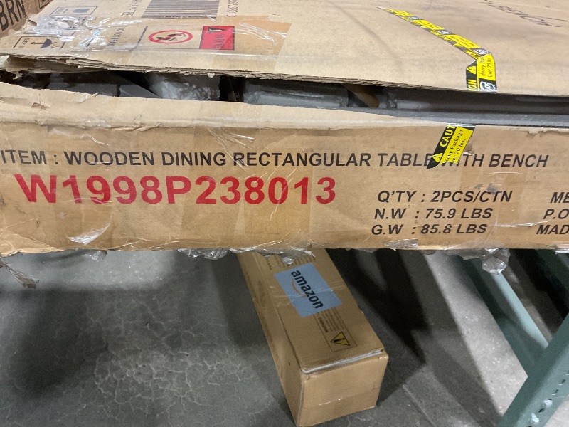 Photo 1 of ***PHOTO FOR REFERENCE ***Dining Set with Bench, Modern Rectangular Table for 6, Grey & White Two-Tone Wood Dining Table Set with 4 Chairs and Bench