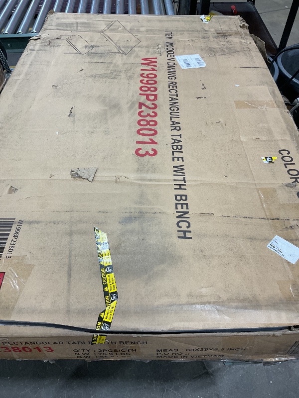 Photo 1 of ***PHOTO FOR REFERENCE ***Dining Set with Bench, Modern Rectangular Table for 6, Grey & White Two-Tone Wood Dining Table Set with 4 Chairs and Bench