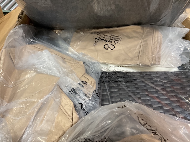 Photo 1 of ***PARTIAL SET, UNKNOWN BOX SET***Shintenchi 7 Pieces Patio Furniture Sets Outdoor All-Weather Sectional Patio Sofa Set PE Rattan Manual Weaving Wicker Patio Conversation Set with Glass Table&Ottoman Cushion and Red Pillows, Beige