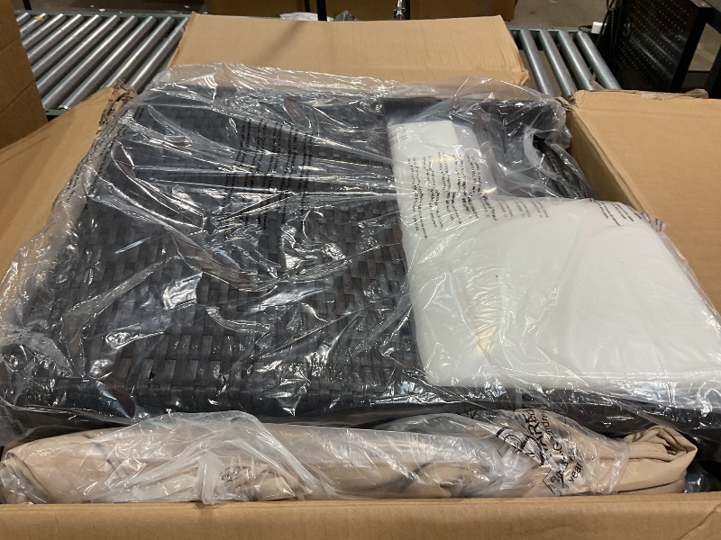 Photo 1 of ***PARTIAL SET, UNKNOWN BOX SET***Shintenchi 7 Pieces Patio Furniture Sets Outdoor All-Weather Sectional Patio Sofa Set PE Rattan Manual Weaving Wicker Patio Conversation Set with Glass Table&Ottoman Cushion and Red Pillows, Beige