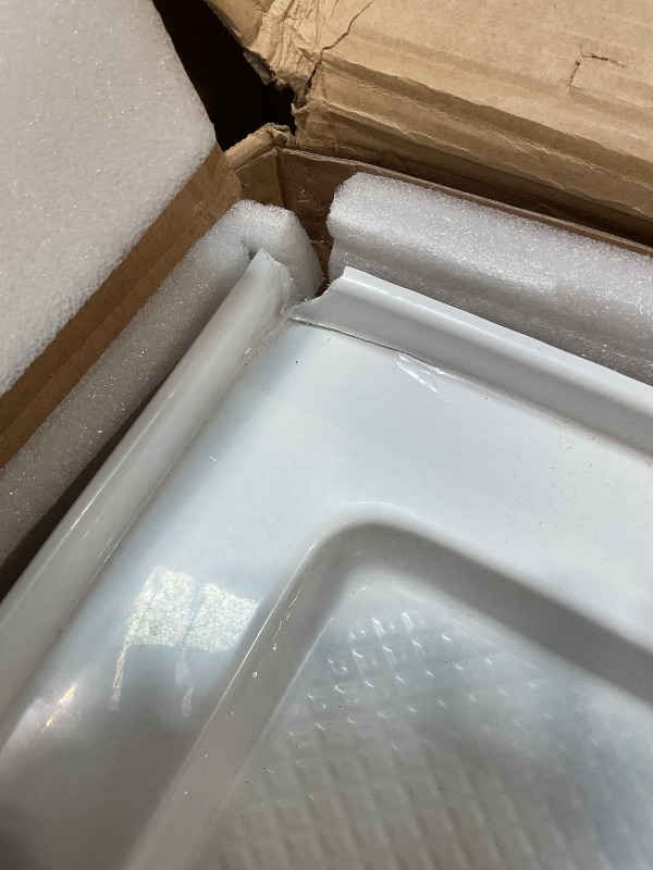 Photo 1 of ***DAMAGED, CRACKED IN CORNERS***DreamLine SlimLine 32 in. D x 60 in. W x 2 3/4 in. H Left Drain Single Threshold Shower Base in White, DLT-1132601
