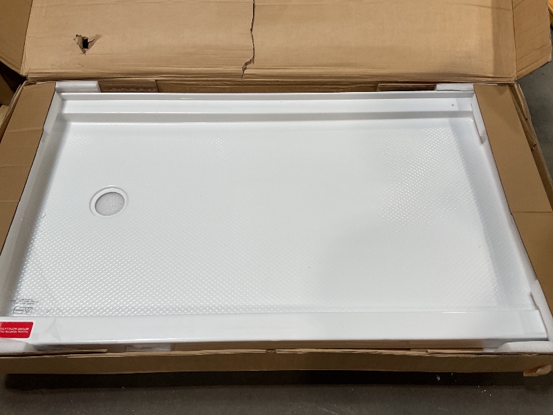 Photo 1 of ***DAMAGED, CRACKED IN CORNERS***DreamLine SlimLine 32 in. D x 60 in. W x 2 3/4 in. H Left Drain Single Threshold Shower Base in White, DLT-1132601