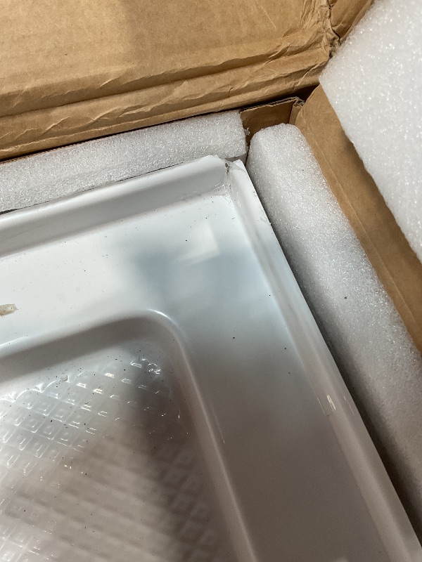 Photo 1 of ***DAMAGED, CRACKED IN CORNERS***DreamLine SlimLine 32 in. D x 60 in. W x 2 3/4 in. H Left Drain Single Threshold Shower Base in White, DLT-1132601