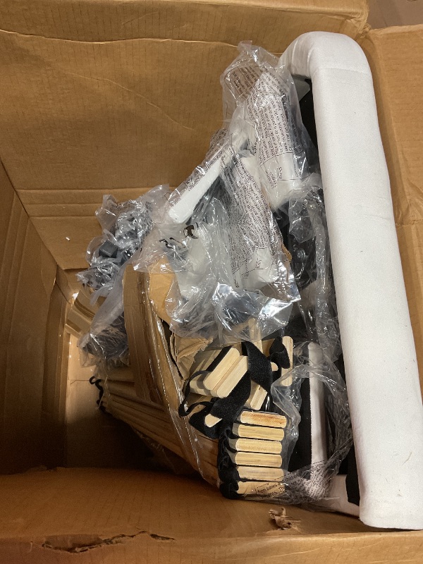 Photo 1 of ***UNKNOWN MISSING HARDWARE ***VECELO Twin Size Bed Frame with Upholstered Headboard, Velvet Platform Bedframe Mattress Foundation, Strong Wood Slat Support, No Box Spring Needed,White