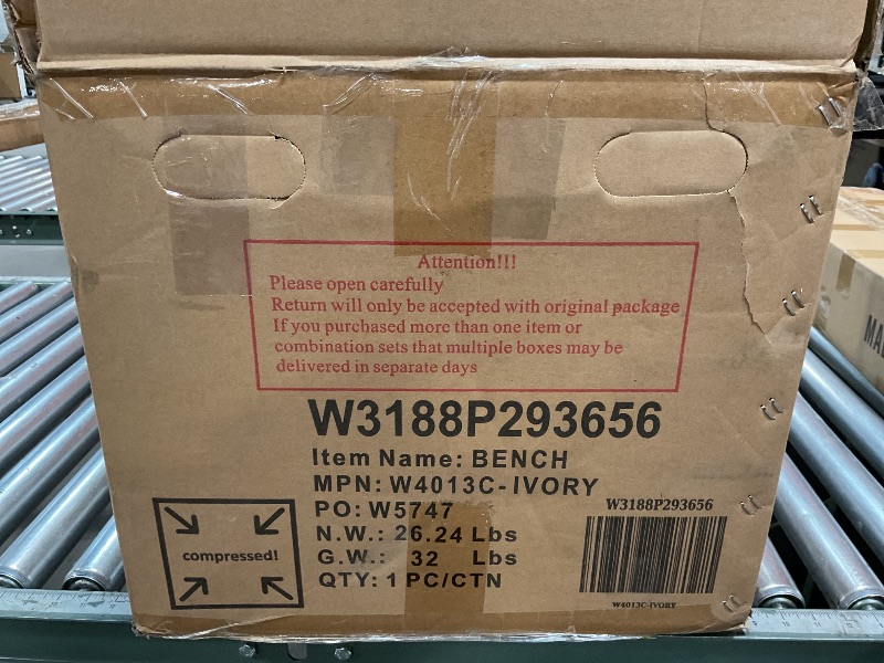 Photo 1 of **MISSING HARDWARE**KEIKI Oversize Boucle Bench Ottoman with 2 Bolster Pillows & Wood Legs, Upholstered End of Bed Daybed Seating, Foot Rest Stool Furniture for Bedroom, Living Room, Entryway, Ivory Black